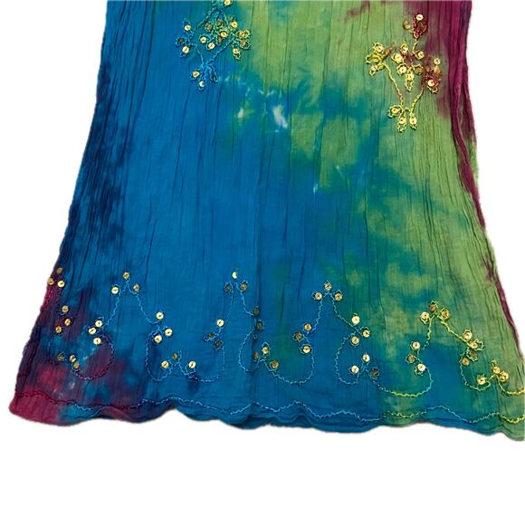 Tie dye embroidered sequin scarf pink green blue, fairycore bohemian hippie boho - Picture 4 of 7